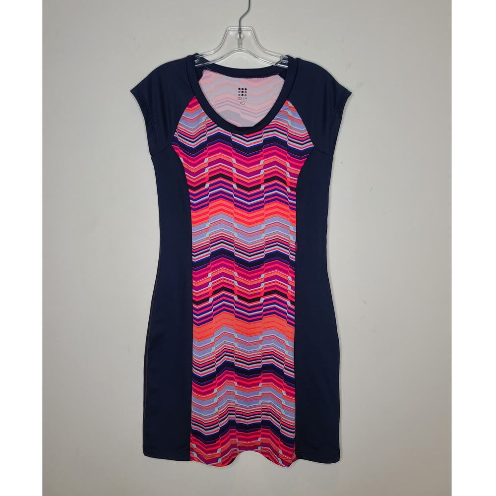 Title Nine navy blue athletic dress with colorful stripes and front pocket - XS